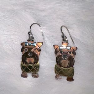 Copper/brass/silver yorkie earrings